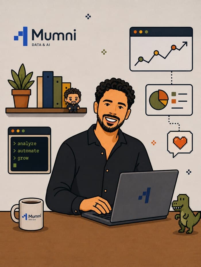 Mo, oprichter van Mumni Analytics, achter zijn laptop